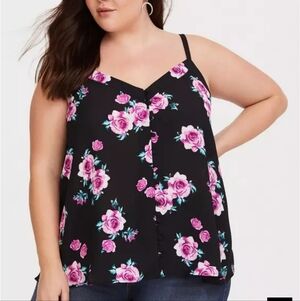 Torrid 2x Black Floral Georgette Swing Cami